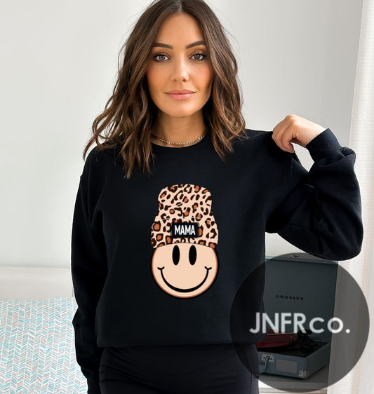 Mama Smiley Beanie Crewneck Sweatshirt