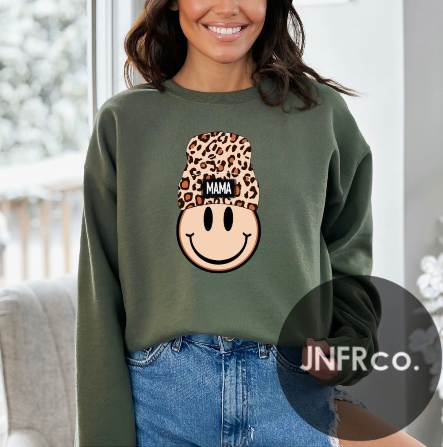 Mama Smiley Beanie Crewneck Sweatshirt