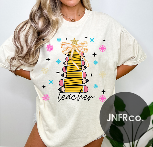 Teacher Pencil Christmas Tree - DTF Transfer