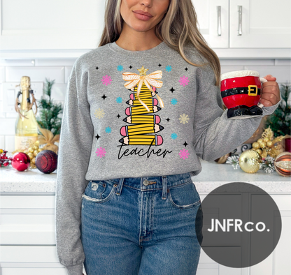Teacher Pencil Christmas Tree Crewneck Sweatshirt
