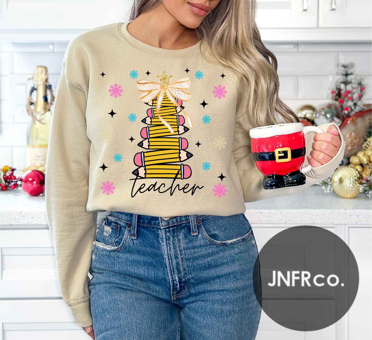 Teacher Pencil Christmas Tree Crewneck Sweatshirt
