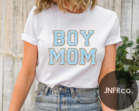 Boy Mom Faux Chenille Glitter T-Shirt