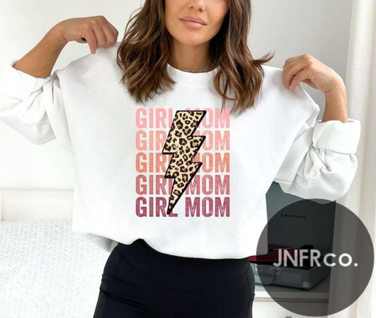 Girl Mom Cheetah Bolt Crewneck Sweatshirt