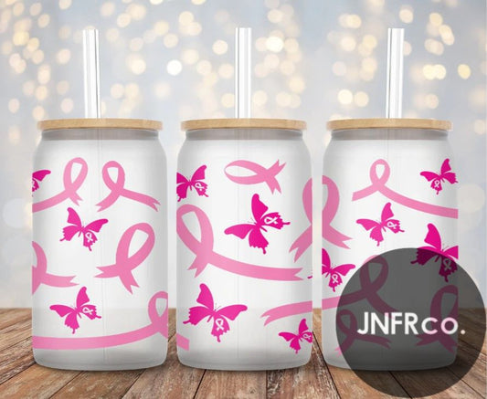 Pink Ribbon 16oz. Glass Can