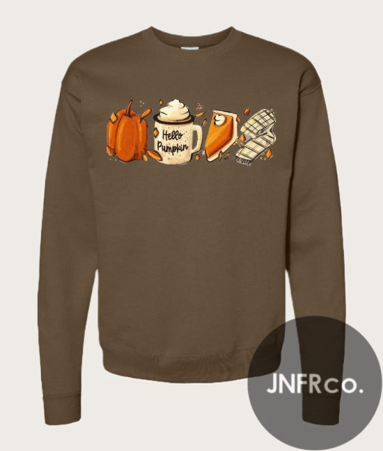 Pumpkin Coffee Pie Scarf Crewneck Sweatshirt